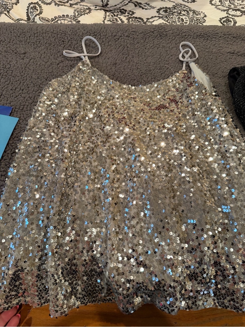 Sequin Spaghetti Strap Party Top - Silver